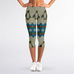 Xmas Penguin Pattern Print Women's Capri Leggings