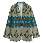 Xmas Penguin Pattern Print Women's Cotton Blazer