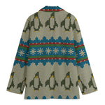 Xmas Penguin Pattern Print Women's Cotton Blazer