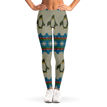 Xmas Penguin Pattern Print Women's Leggings