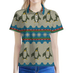 Xmas Penguin Pattern Print Women's Polo Shirt