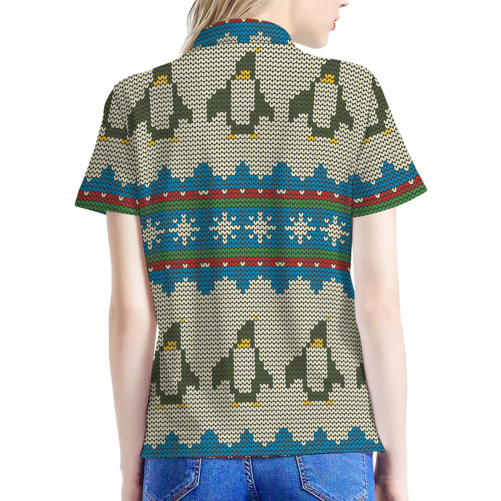 Xmas Penguin Pattern Print Women's Polo Shirt