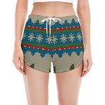 Xmas Penguin Pattern Print Women's Split Running Shorts