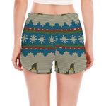 Xmas Penguin Pattern Print Women's Split Running Shorts