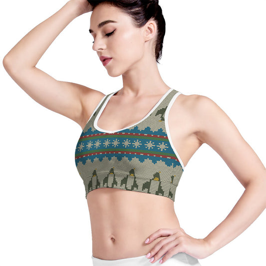 Xmas Penguin Pattern Print Women's Sports Bra