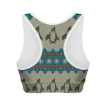 Xmas Penguin Pattern Print Women's Sports Bra