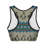 Xmas Penguin Pattern Print Women's Sports Bra
