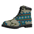 Xmas Penguin Pattern Print Padded Collar Lace Up Boots