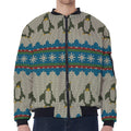 Xmas Penguin Pattern Print Zip Sleeve Bomber Jacket