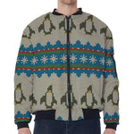 Xmas Penguin Pattern Print Zip Sleeve Bomber Jacket