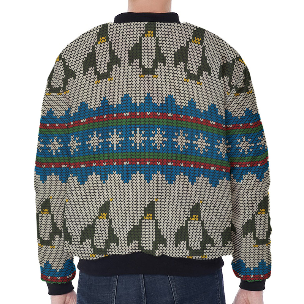 Xmas Penguin Pattern Print Zip Sleeve Bomber Jacket