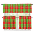 Xmas Plaid Pattern Print 3 Piece Kitchen Curtains