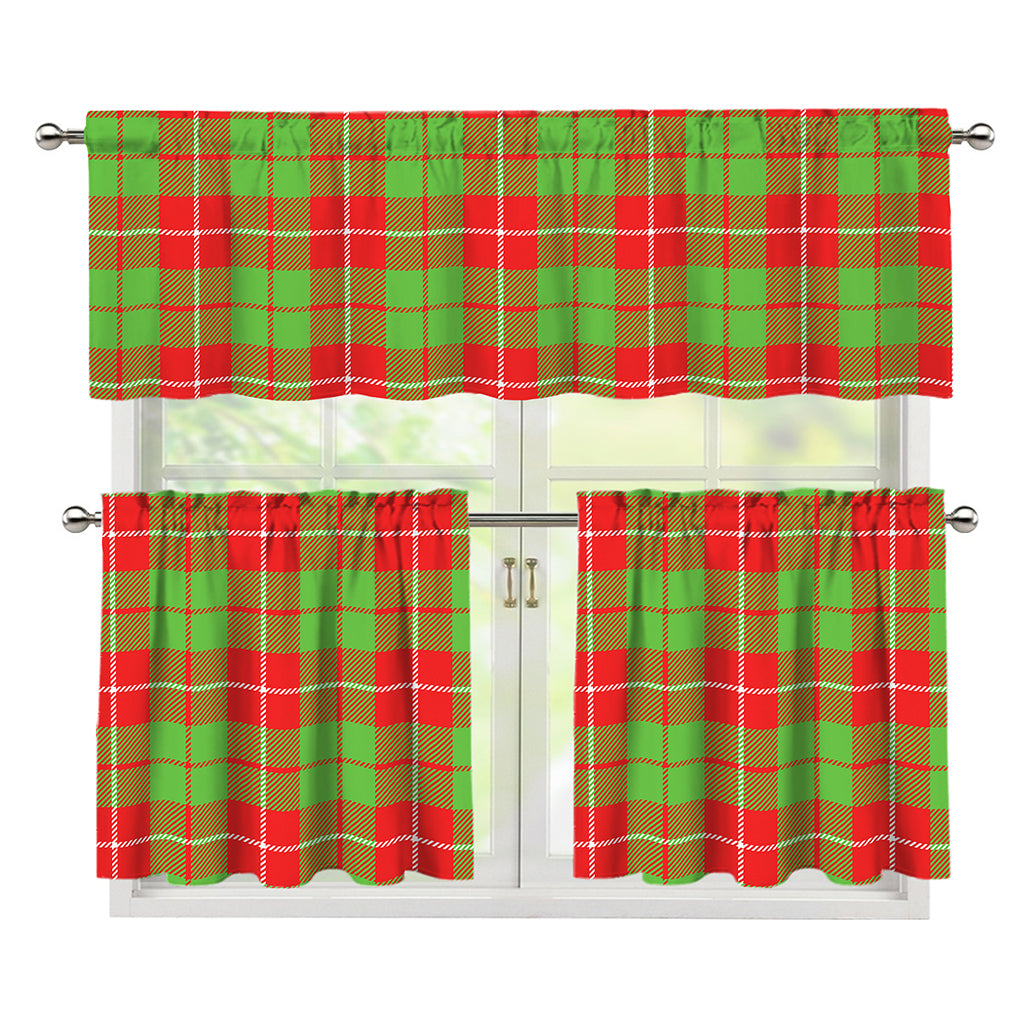 Xmas Plaid Pattern Print 3 Piece Kitchen Curtains