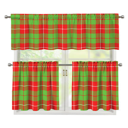 Xmas Plaid Pattern Print 3 Piece Kitchen Curtains