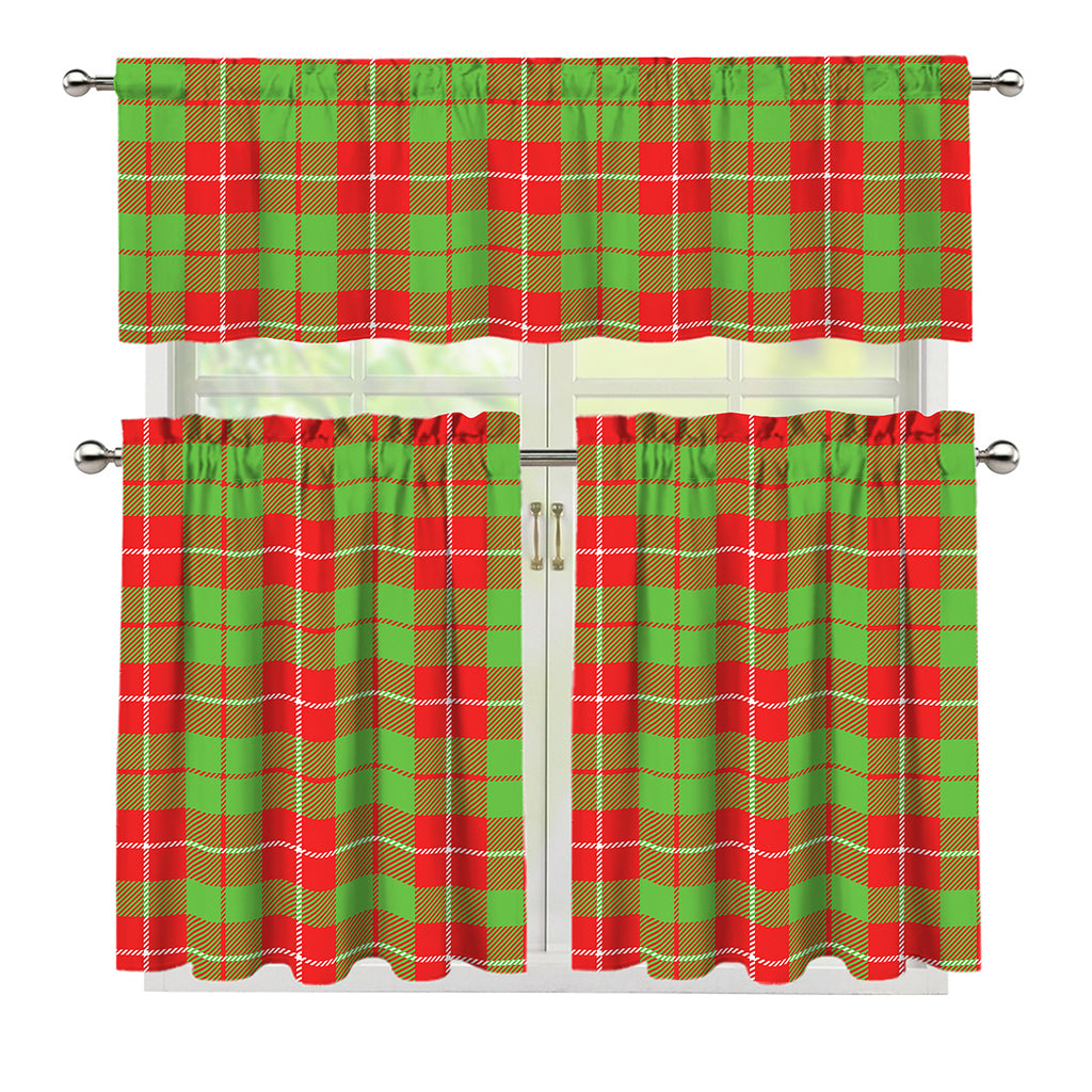 Xmas Plaid Pattern Print 3 Piece Kitchen Curtains