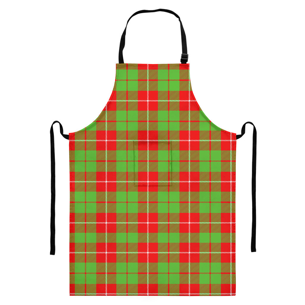 Xmas Plaid Pattern Print Bib Apron With Pocket