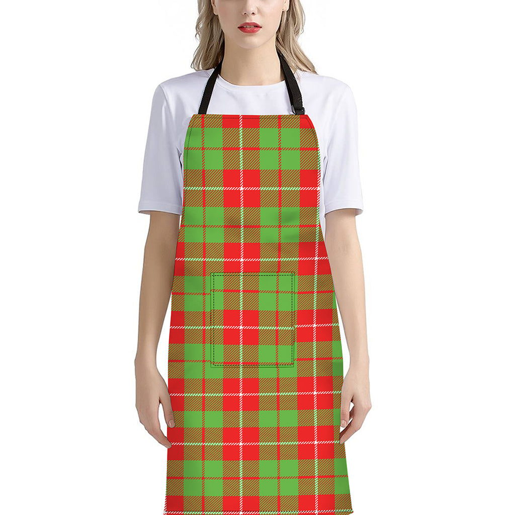 Xmas Plaid Pattern Print Bib Apron With Pocket