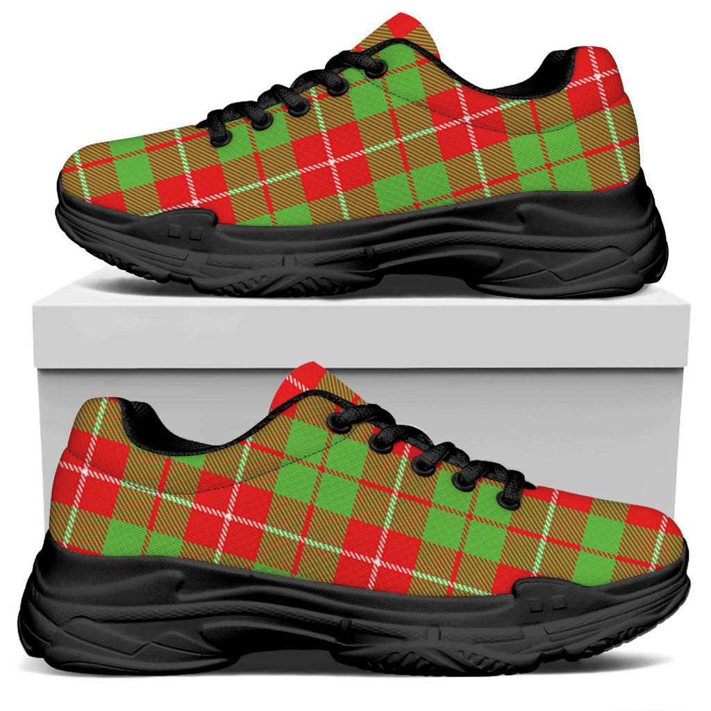 Xmas Plaid Pattern Print Black Chunky Shoes