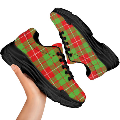 Xmas Plaid Pattern Print Black Chunky Shoes