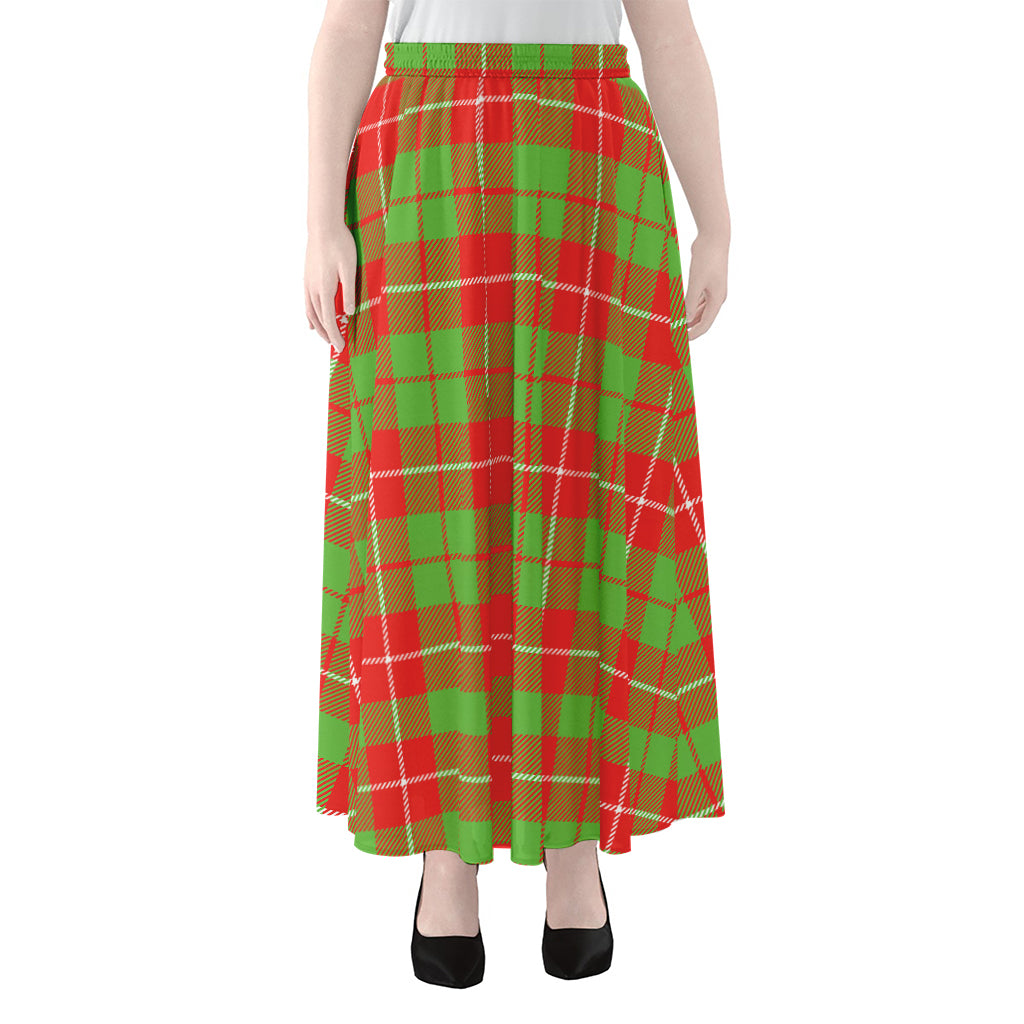 Xmas Plaid Pattern Print Chiffon Maxi Skirt