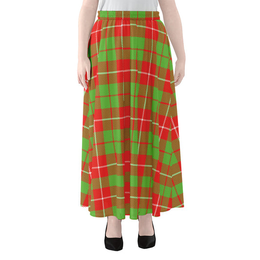 Xmas Plaid Pattern Print Chiffon Maxi Skirt