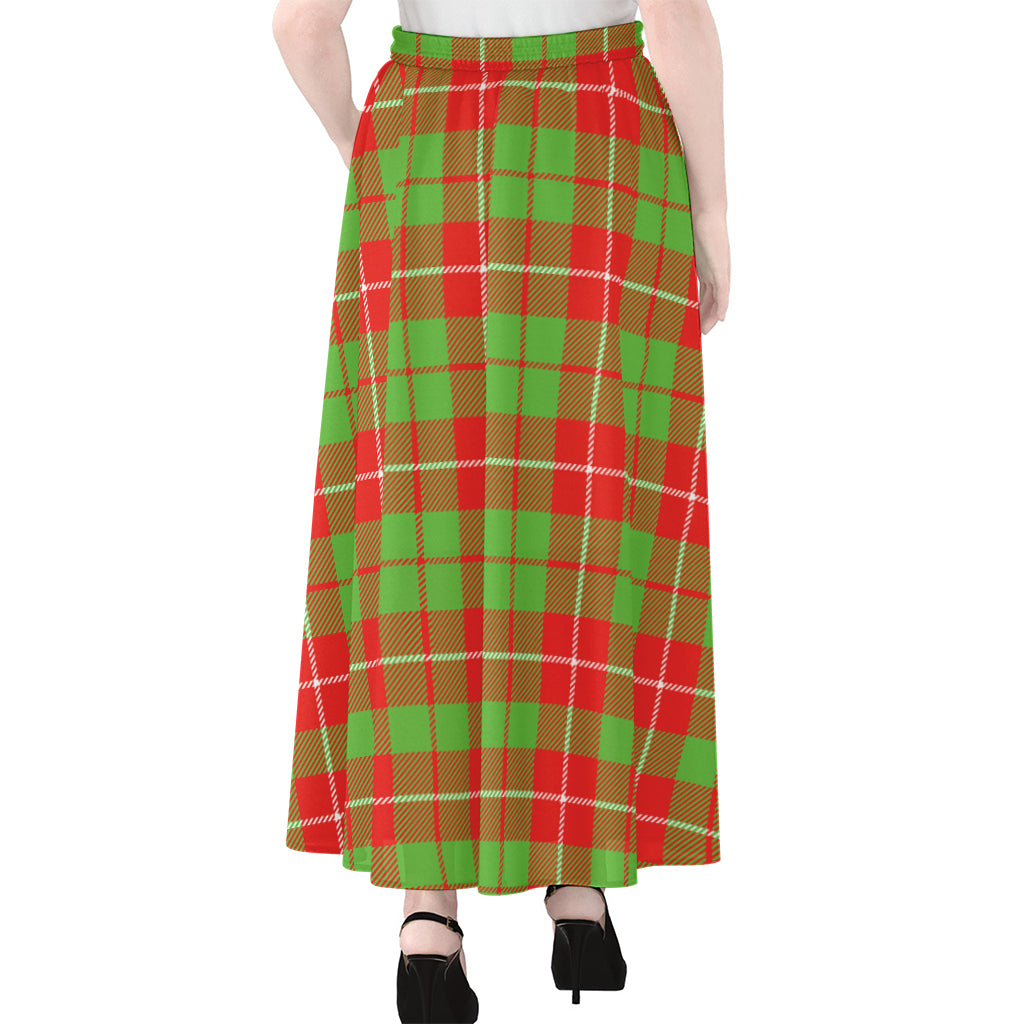 Xmas Plaid Pattern Print Chiffon Maxi Skirt