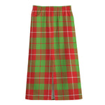 Xmas Plaid Pattern Print Cotton Front Slit Maxi Skirt