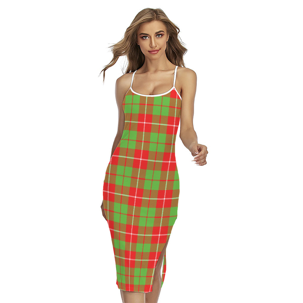 Xmas Plaid Pattern Print Cross Back Cami Dress