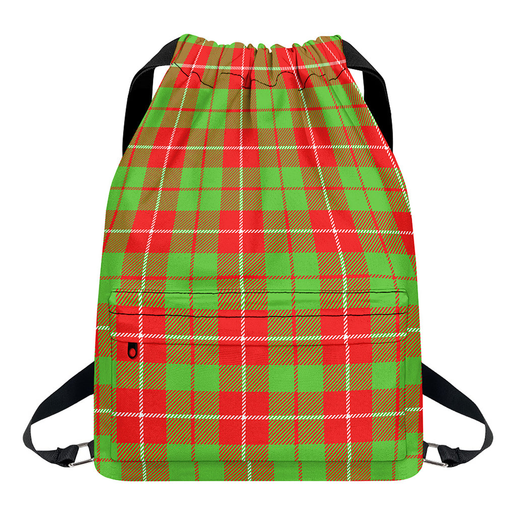 Xmas Plaid Pattern Print Drawstring Backpack