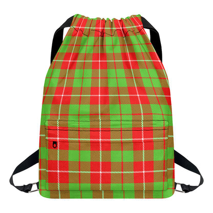 Xmas Plaid Pattern Print Drawstring Backpack
