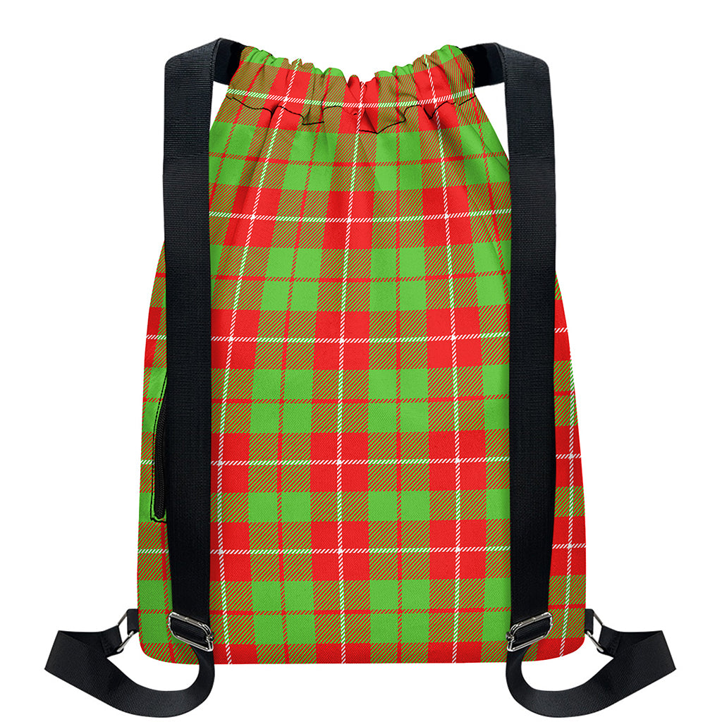 Xmas Plaid Pattern Print Drawstring Backpack