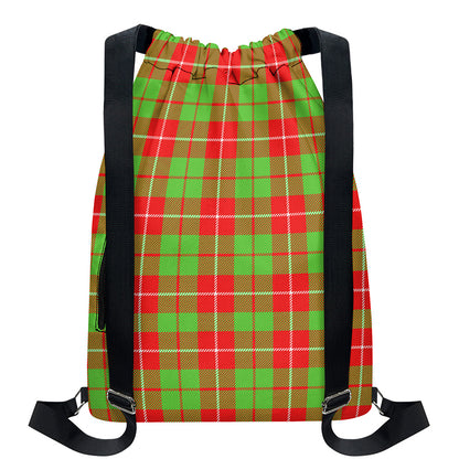 Xmas Plaid Pattern Print Drawstring Backpack