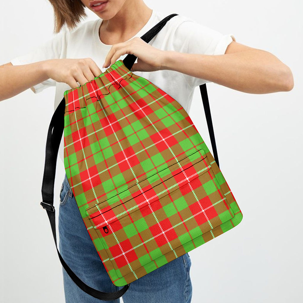 Xmas Plaid Pattern Print Drawstring Backpack