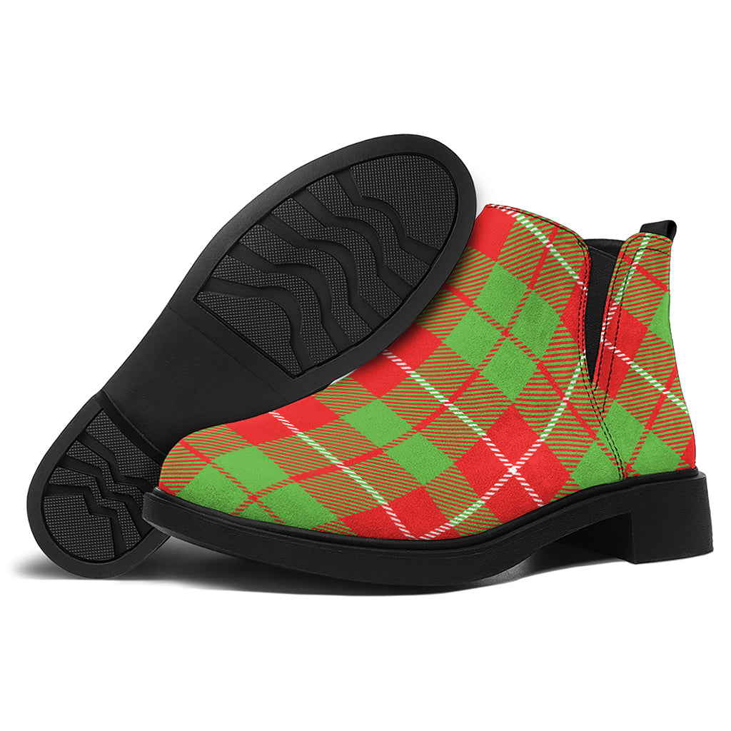 Xmas Plaid Pattern Print Flat Ankle Boots