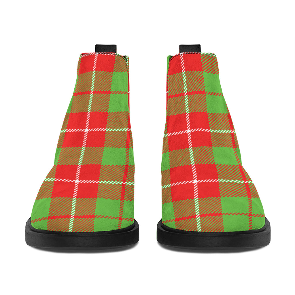 Xmas Plaid Pattern Print Flat Ankle Boots