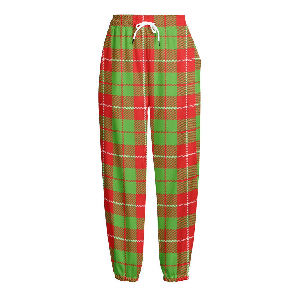 Xmas Plaid Pattern Print Fleece Lined Knit Pants