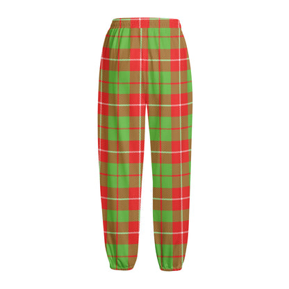 Xmas Plaid Pattern Print Fleece Lined Knit Pants