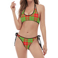 Xmas Plaid Pattern Print Halter Scoop Tie Side Bikini