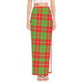 Xmas Plaid Pattern Print High Slit Maxi Skirt