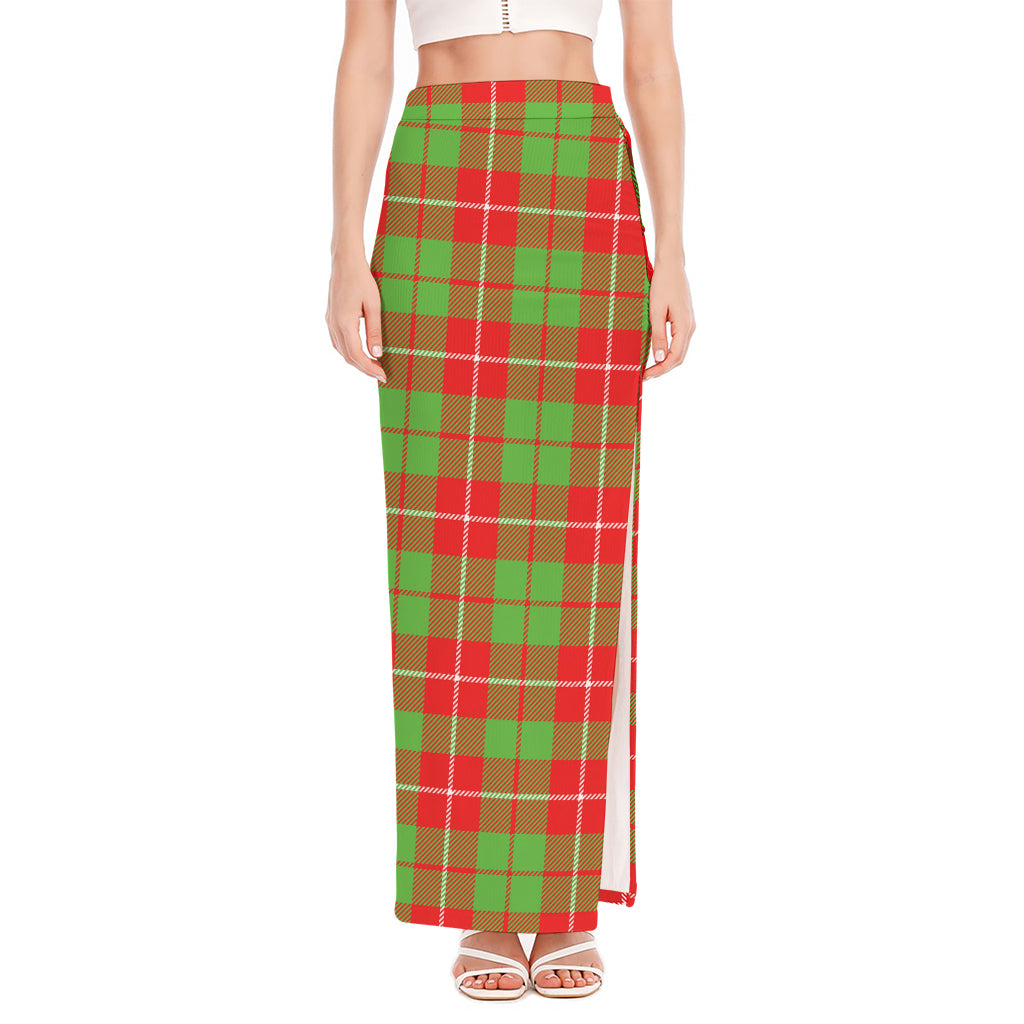 Xmas Plaid Pattern Print High Slit Maxi Skirt