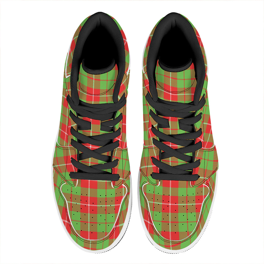 Xmas Plaid Pattern Print High Top Leather Sneakers