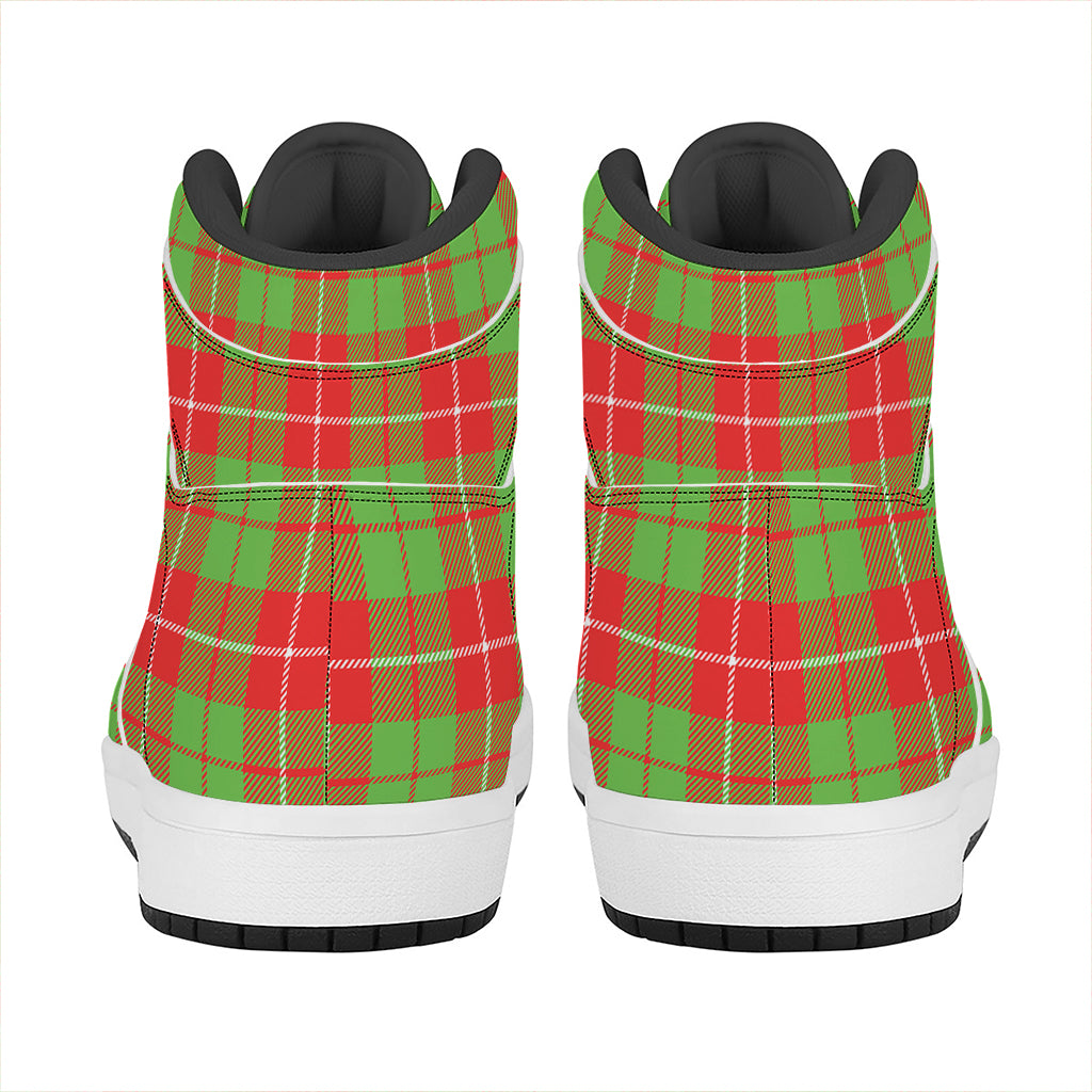 Xmas Plaid Pattern Print High Top Leather Sneakers