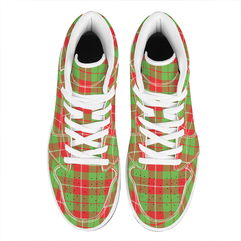 Xmas Plaid Pattern Print High Top Leather Sneakers