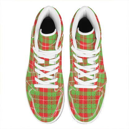 Xmas Plaid Pattern Print High Top Leather Sneakers