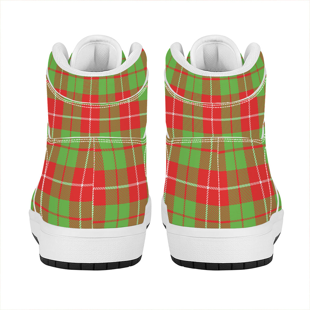 Xmas Plaid Pattern Print High Top Leather Sneakers