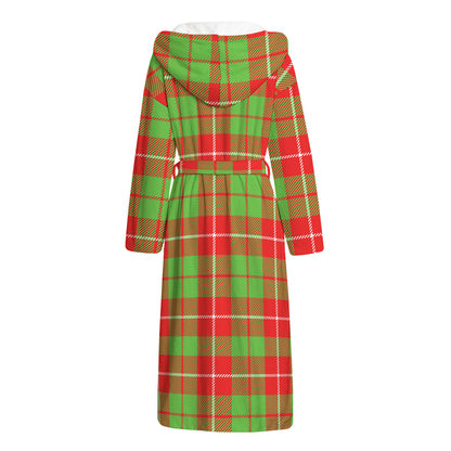 Xmas Plaid Pattern Print Hooded Bathrobe