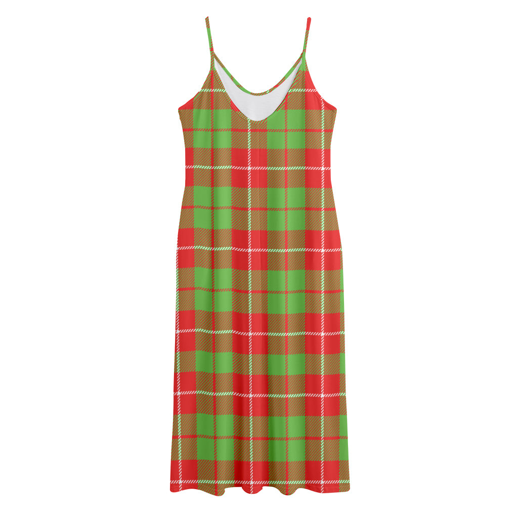 Xmas Plaid Pattern Print Jersey Midi Cami Dress