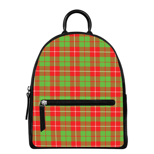 Xmas Plaid Pattern Print Leather Backpack