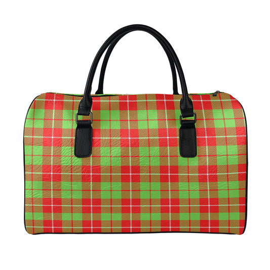Xmas Plaid Pattern Print Leather Duffle Bag