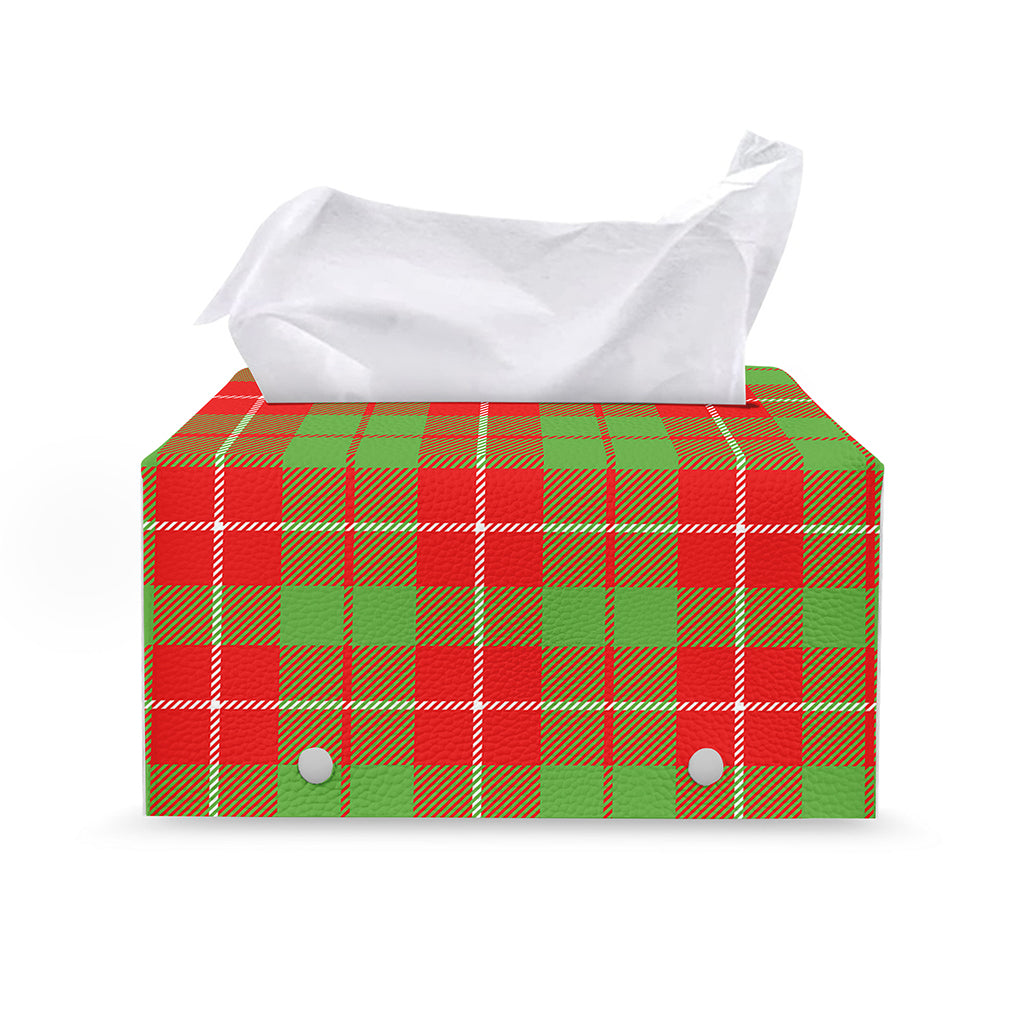 Xmas Plaid Pattern Print Leather Tissue Box Cover